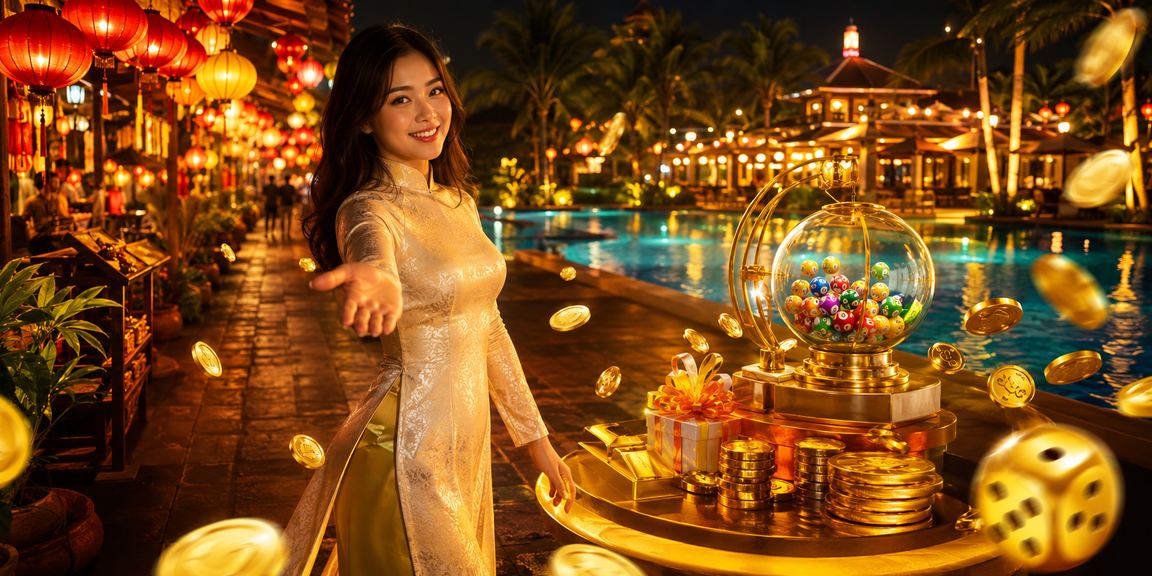 Người phụ nữ trong trang phục áo dài tham gia xổ số nhanh tại Mũi Né bên bờ biển