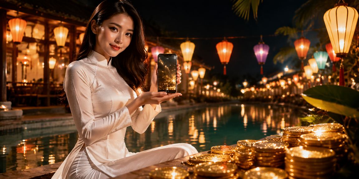 Không gian casino và cá cược trực tuyến sôi động với màn hình hiển thị game Việt Nam